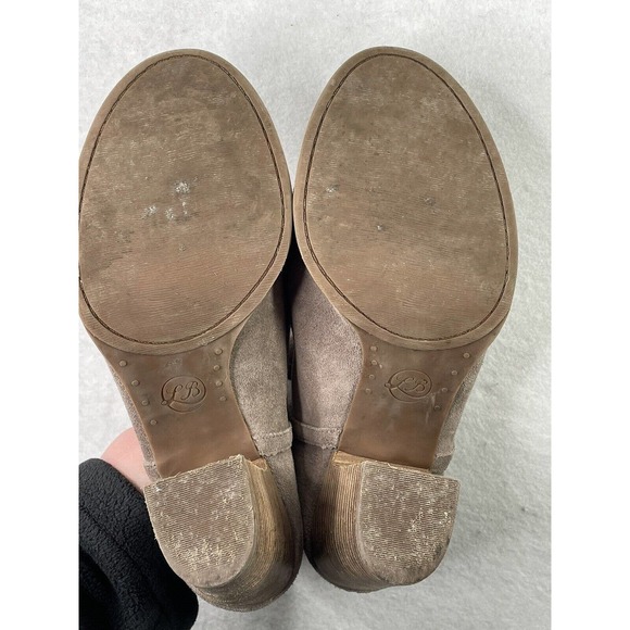 Lucky Brand Laretah Taupe Suede Leather Open Toe High‎ Heel Ankle Boots Size 9.5 - Picture 7 of 13